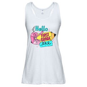 Retro Back To School Hello First Grade Ladies Essential Flowy Tank