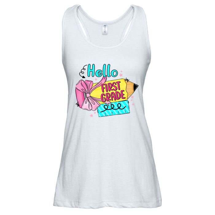 Retro Back To School Hello First Grade Ladies Essential Flowy Tank