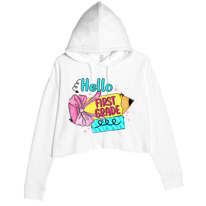 Retro Back To School Hello First Grade Crop Fleece Hoodie