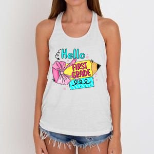 Retro Back To School Hello First Grade Women's Knotted Racerback Tank