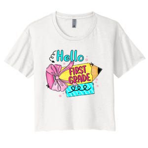 Retro Back To School Hello First Grade Women's Crop Top Tee