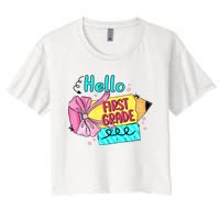 Retro Back To School Hello First Grade Women's Crop Top Tee