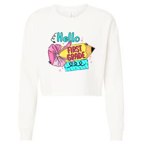 Retro Back To School Hello First Grade Cropped Pullover Crew