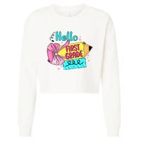 Retro Back To School Hello First Grade Cropped Pullover Crew