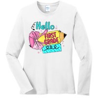 Retro Back To School Hello First Grade Ladies Long Sleeve Shirt