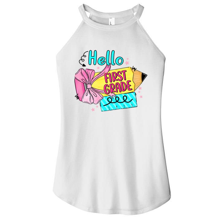 Retro Back To School Hello First Grade Women's Perfect Tri Rocker Tank