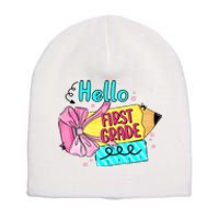 Retro Back To School Hello First Grade Short Acrylic Beanie