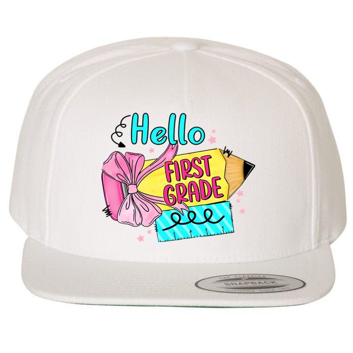 Retro Back To School Hello First Grade Wool Snapback Cap