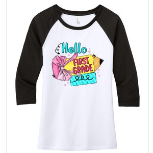 Retro Back To School Hello First Grade Women's Tri-Blend 3/4-Sleeve Raglan Shirt