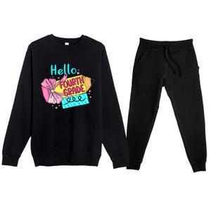 Retro Back To School Hello Fourth Grade Premium Crewneck Sweatsuit Set