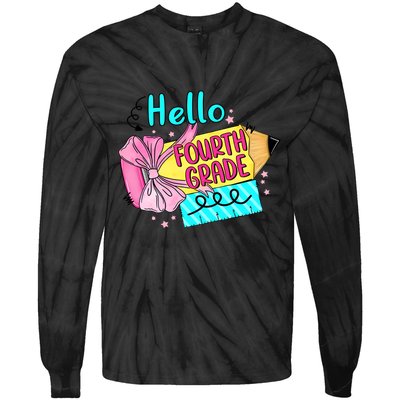 Retro Back To School Hello Fourth Grade Tie-Dye Long Sleeve Shirt