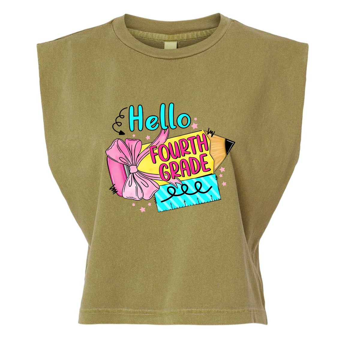 Retro Back To School Hello Fourth Grade Garment-Dyed Women's Muscle Tee