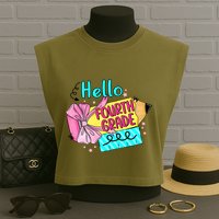 Retro Back To School Hello Fourth Grade Garment-Dyed Women's Muscle Tee