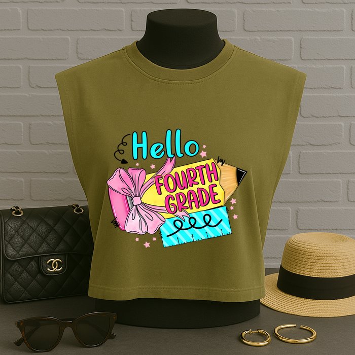 Retro Back To School Hello Fourth Grade Garment-Dyed Women's Muscle Tee