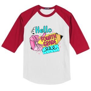 Retro Back To School Hello Fourth Grade Kids Colorblock Raglan Jersey