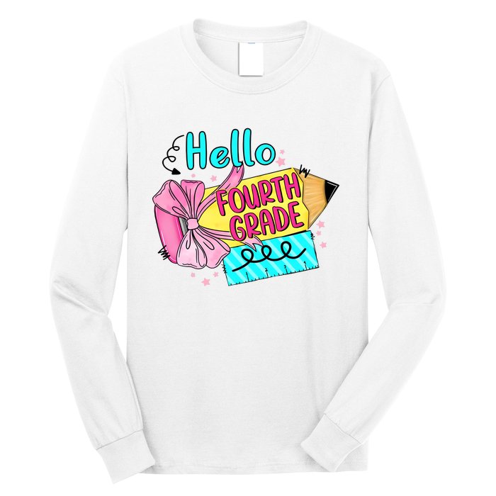 Retro Back To School Hello Fourth Grade Long Sleeve Shirt