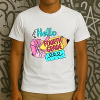Retro Back To School Hello Fourth Grade T-Shirt