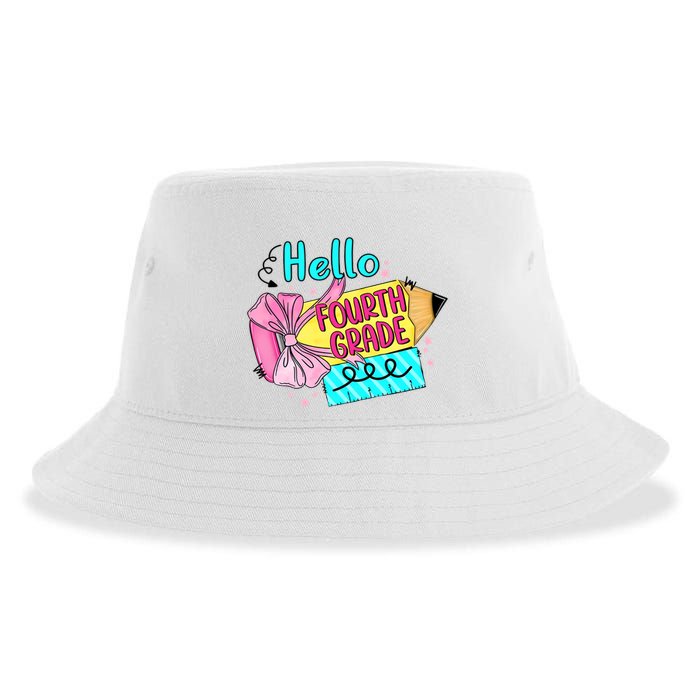 Retro Back To School Hello Fourth Grade Sustainable Bucket Hat