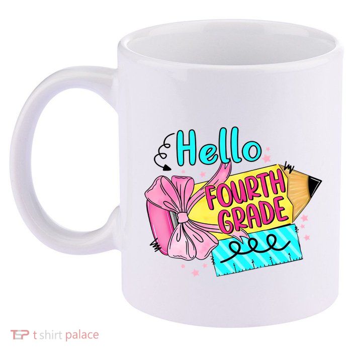 Retro Back To School Hello Fourth Grade 11oz C Handle Ceramic Mug