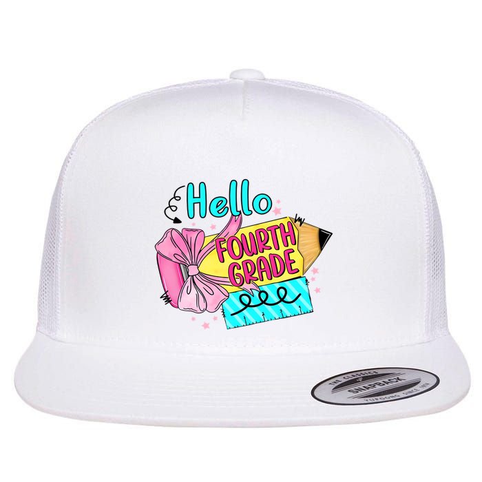 Retro Back To School Hello Fourth Grade Flat Bill Trucker Hat