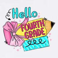 Retro Back To School Hello Fourth Grade Flat Bill Trucker Hat