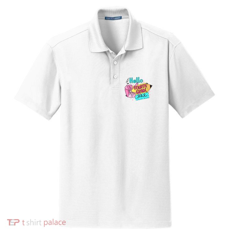 Retro Back To School Hello Fourth Grade Dry Zone Grid Polo