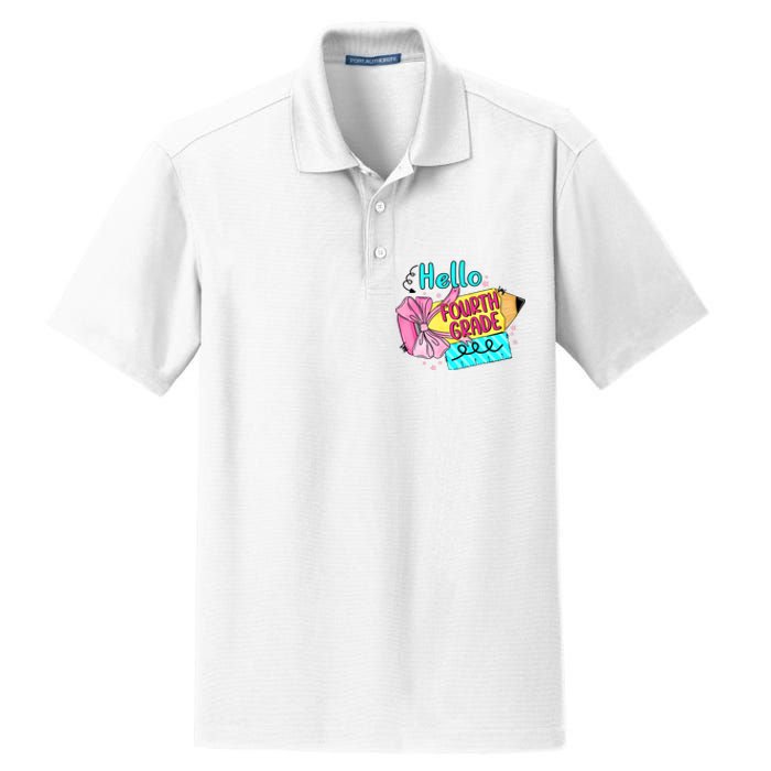 Retro Back To School Hello Fourth Grade Dry Zone Grid Polo