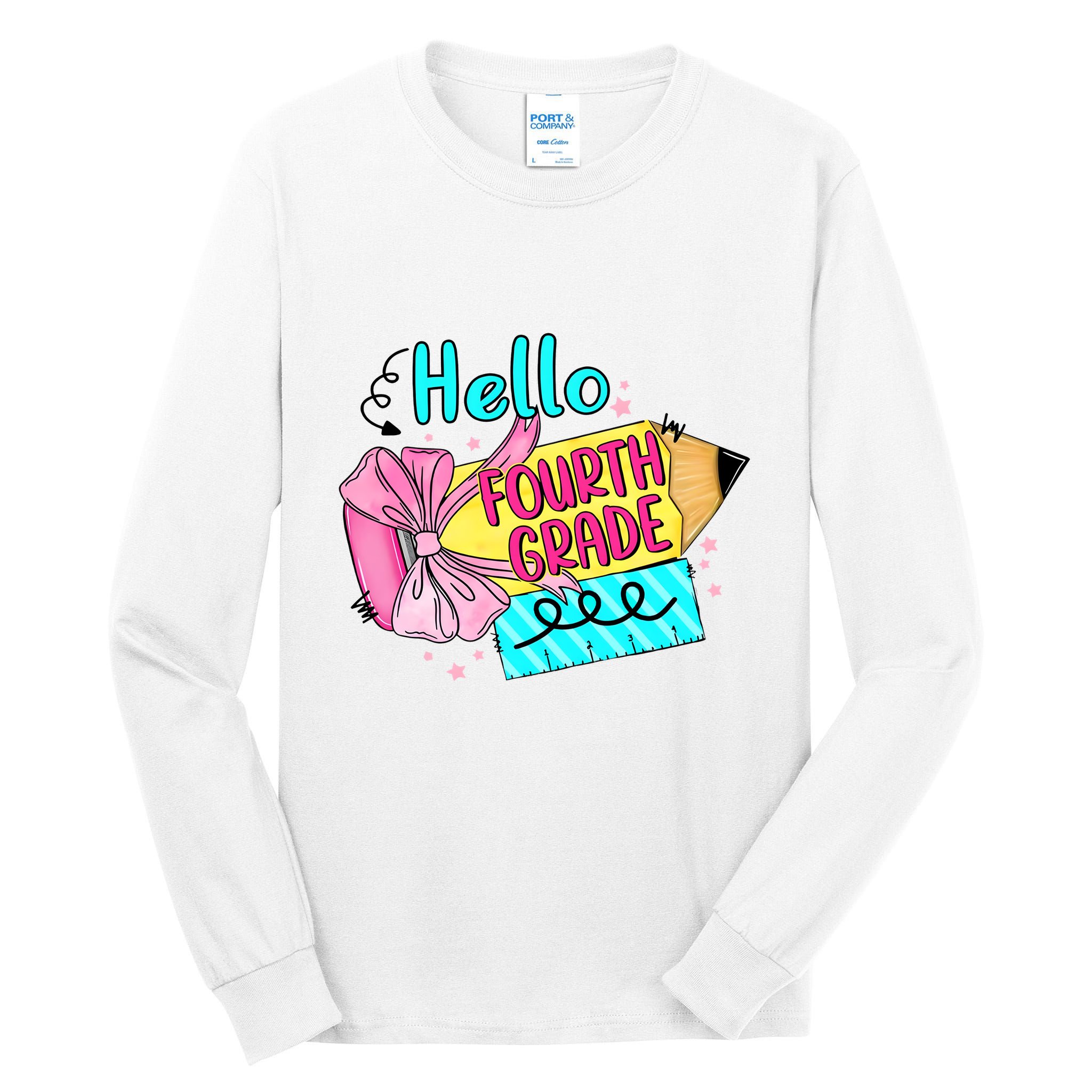 Retro Back To School Hello Fourth Grade Tall Long Sleeve T-Shirt