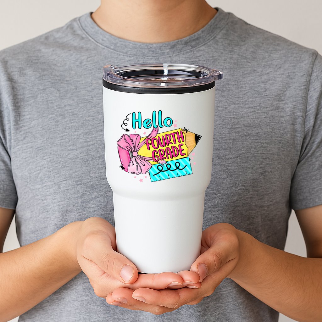 Retro Back To School Hello Fourth Grade Tumbler