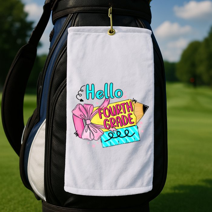 Retro Back To School Hello Fourth Grade Golf Towel
