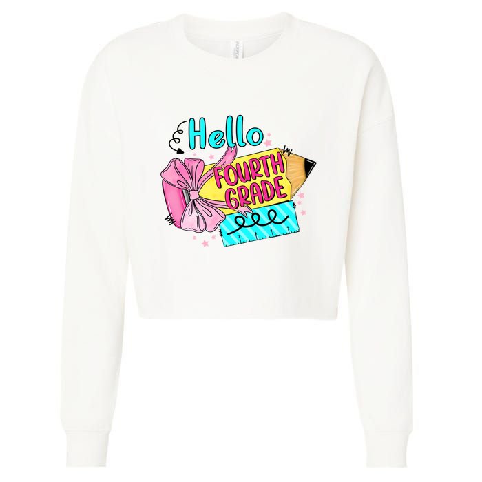 Retro Back To School Hello Fourth Grade Cropped Pullover Crew