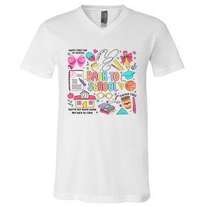 Retro Back To School Teacher Pencil V-Neck T-Shirt