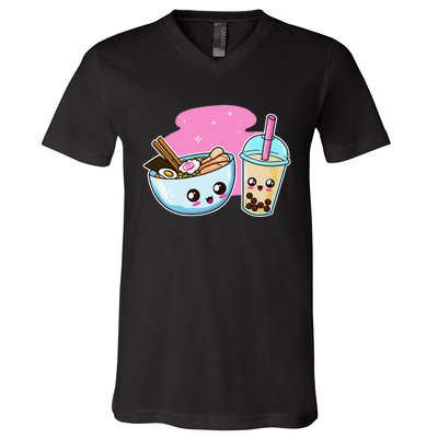 Ra Bubble Tea  Boba Noodles Japanese Anime   V-Neck T-Shirt