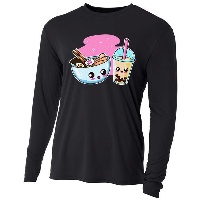 Ra Bubble Tea  Boba Noodles Japanese Anime   Cooling Performance Long Sleeve Crew