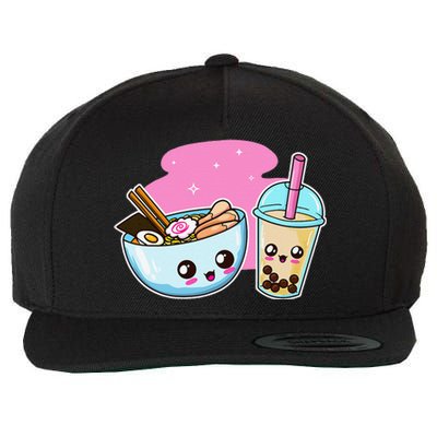 Ra Bubble Tea  Boba Noodles Japanese Anime   Wool Snapback Cap