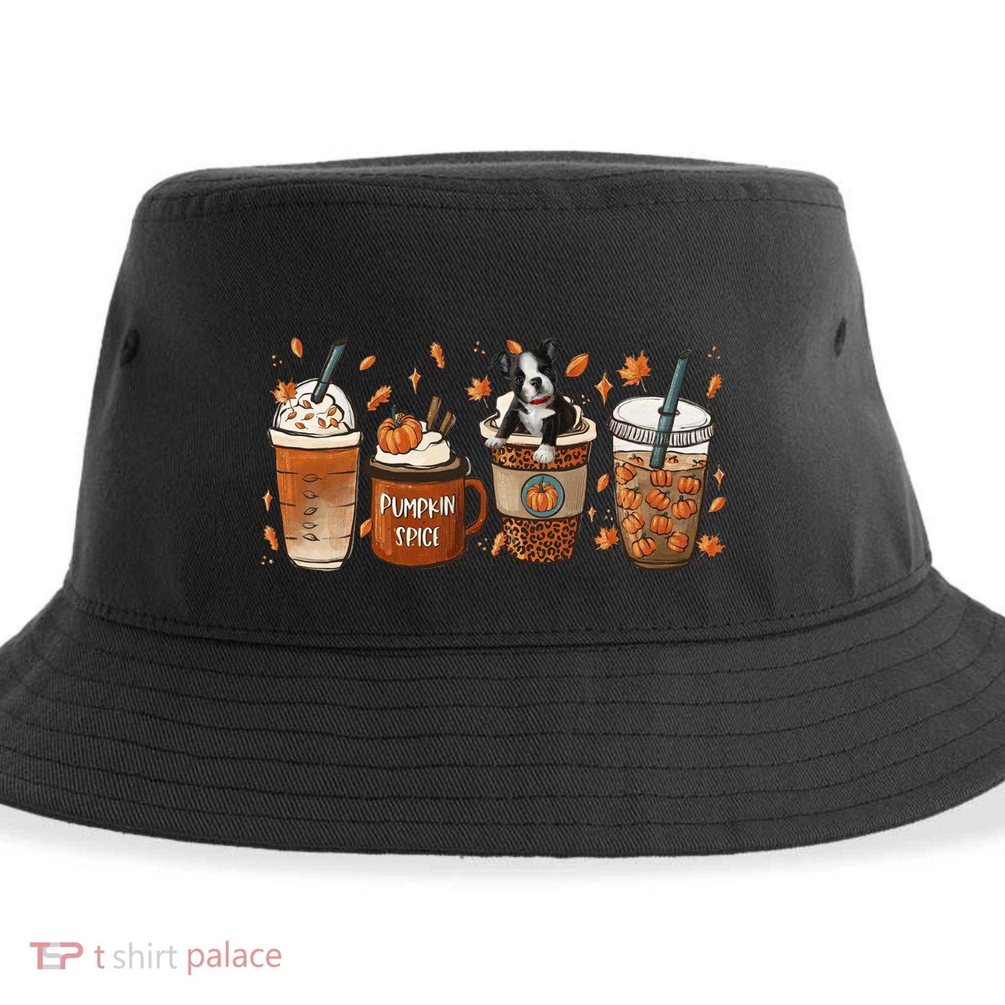 Retro Boston Terriers Lover Pumpkin Spice Coffee Warm Autumn Cool Gift Sustainable Bucket Hat