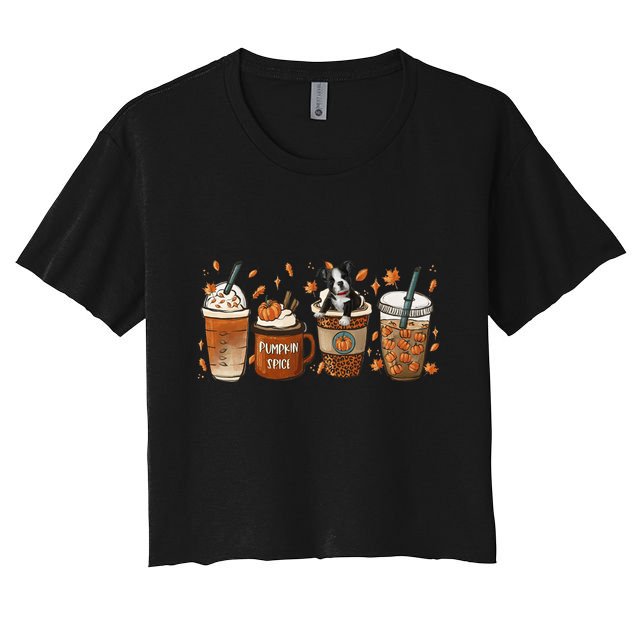 Retro Boston Terriers Lover Pumpkin Spice Coffee Warm Autumn Cool Gift Crop Top