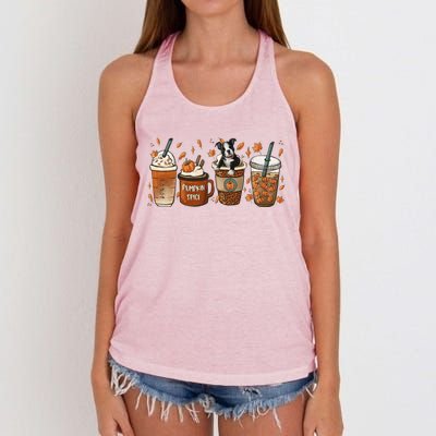 Retro Boston Terriers Lover Pumpkin Spice Coffee Warm Autumn Cool Gift Women's Knotted Racerback Tank