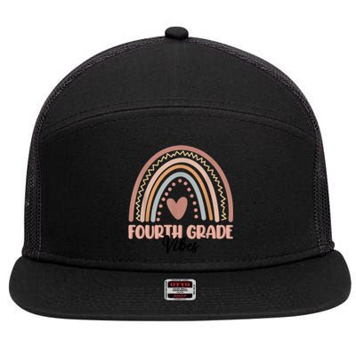 Retro Back To School Teacher Fourth Grade Vibes Rainbow Gift 7 Panel Mesh Trucker Snapback Hat