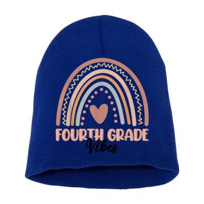 Retro Back To School Teacher Fourth Grade Vibes Rainbow Gift Short Acrylic Beanie