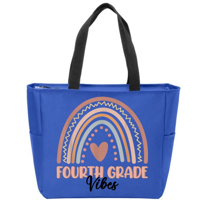 Retro Back To School Teacher Fourth Grade Vibes Rainbow Gift Zip Tote Bag