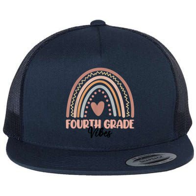 Retro Back To School Teacher Fourth Grade Vibes Rainbow Gift Flat Bill Trucker Hat