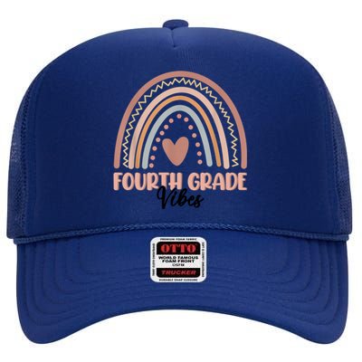 Retro Back To School Teacher Fourth Grade Vibes Rainbow Gift High Crown Mesh Back Trucker Hat