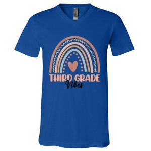 Retro Back To School Teacher Third Grade Vibes Rainbow Gift V-Neck T-Shirt