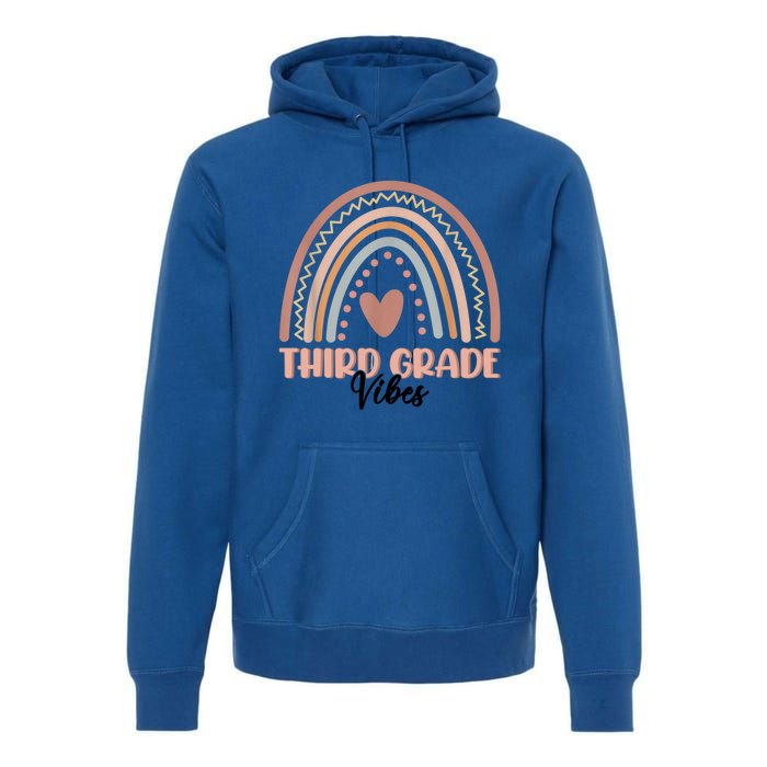 Retro Back To School Teacher Third Grade Vibes Rainbow Gift Premium Hoodie