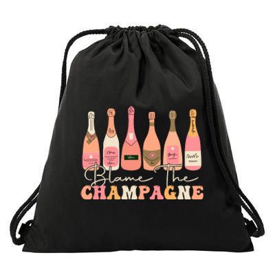 Retro Blame The Champagne Happy New Year 2024 Party Friends Drawstring Bag