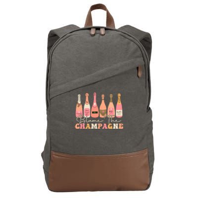 Retro Blame The Champagne Happy New Year 2024 Party Friends Cotton Canvas Backpack