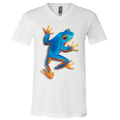 Realistic Blue Tree Frog V-Neck T-Shirt