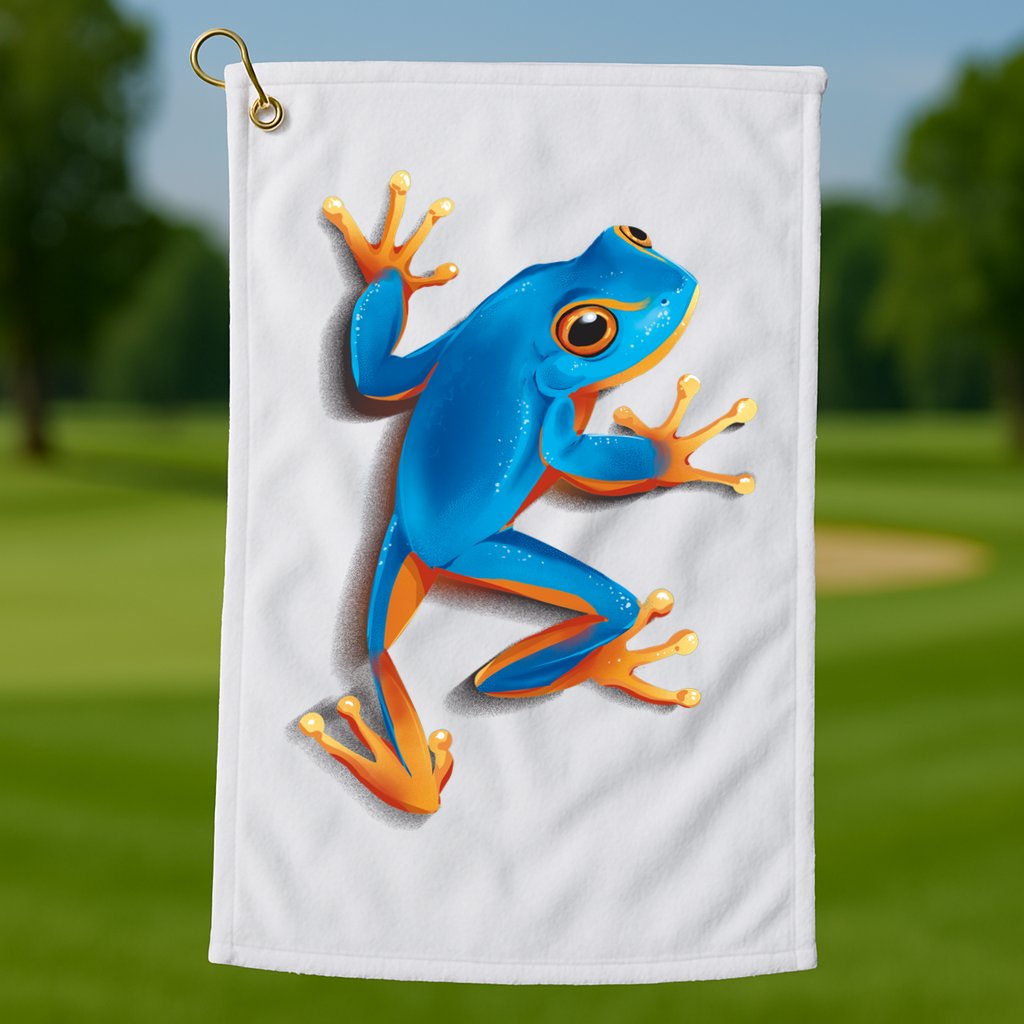 Realistic Blue Tree Frog Golf Towel