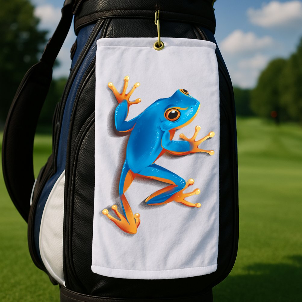 Realistic Blue Tree Frog Golf Towel